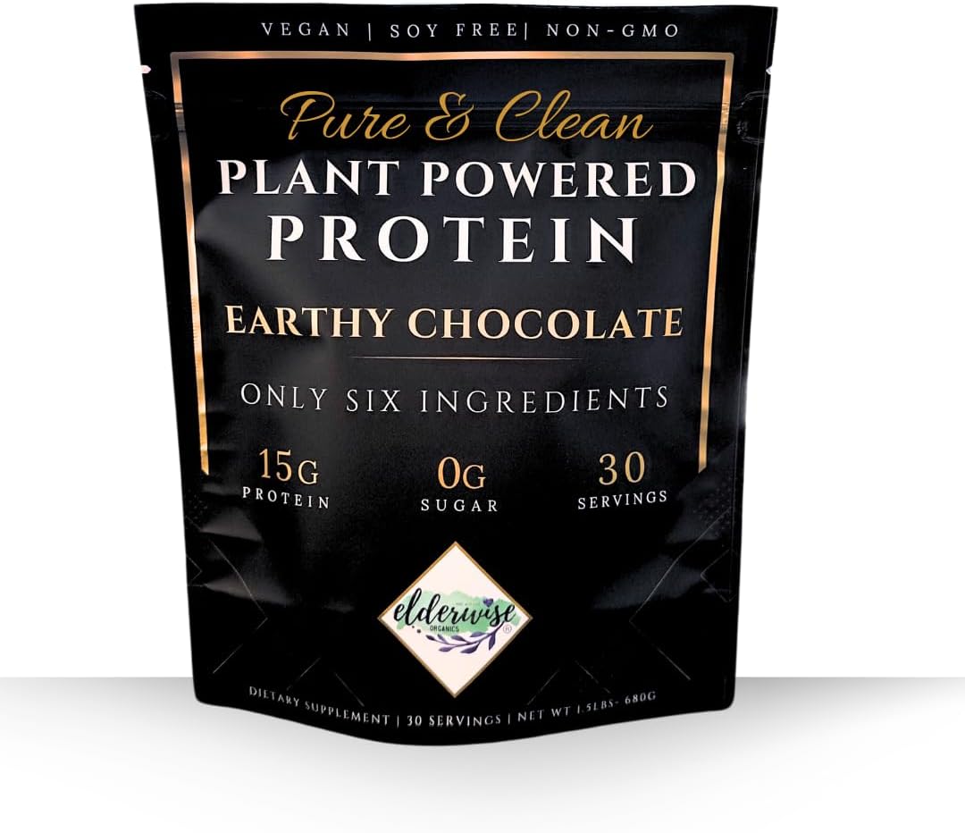 Plant Based Protein Powder - Earthy Chocolate - Only 6 ingredients - 0g Sugar - Vegan Protein Powder - 30 Servings - No Natural Flavors - No Artifical ingredients - Clean Plant Protien