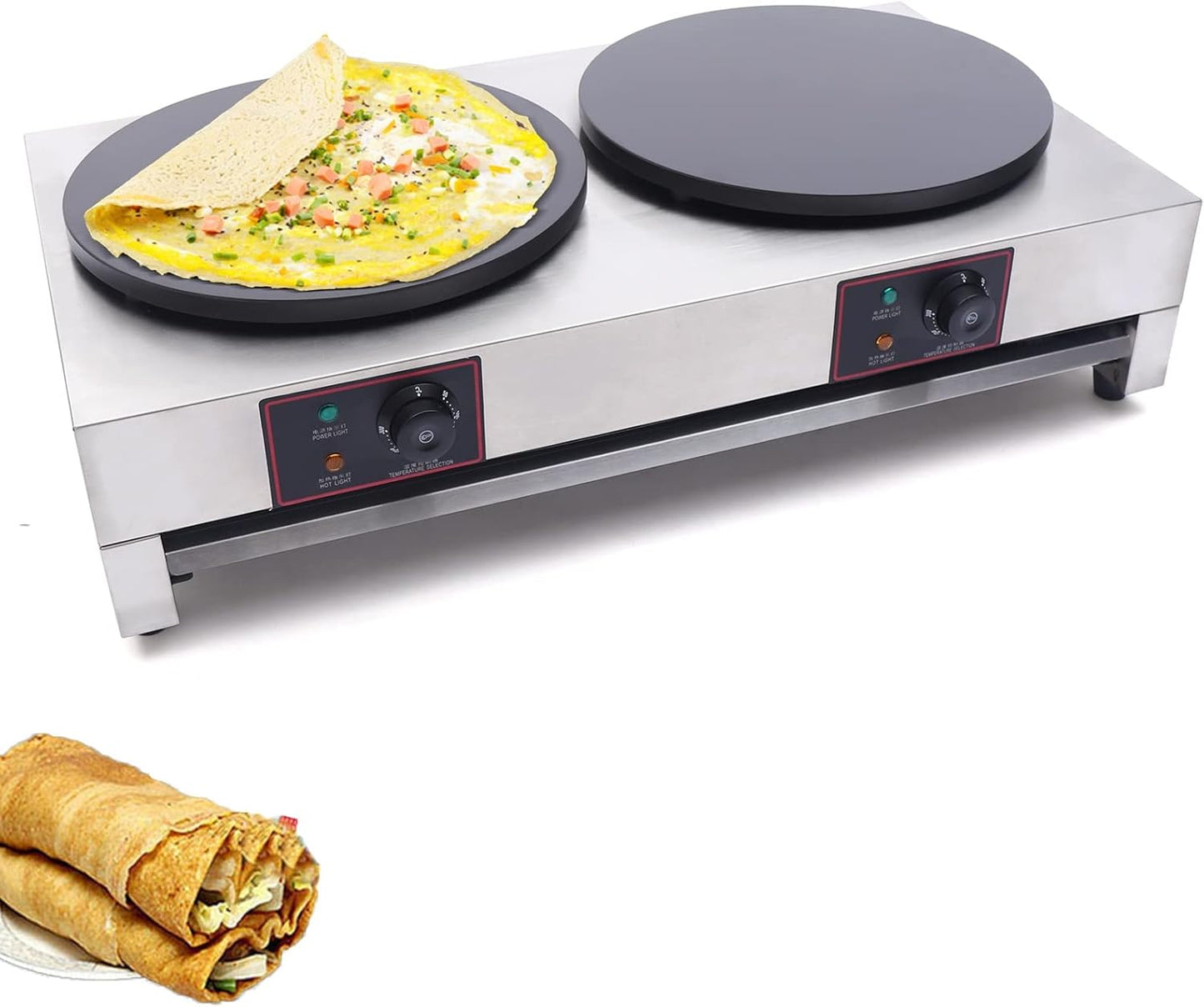 16 Inch Electric Crepe Maker 3400W Commercial Pancakes Maker Double Burner Griddle with Temperature Control Electric Nonstick Crepe Pan for Blintzes Tortilla Pancakes Eggs Bacon NO Plug
