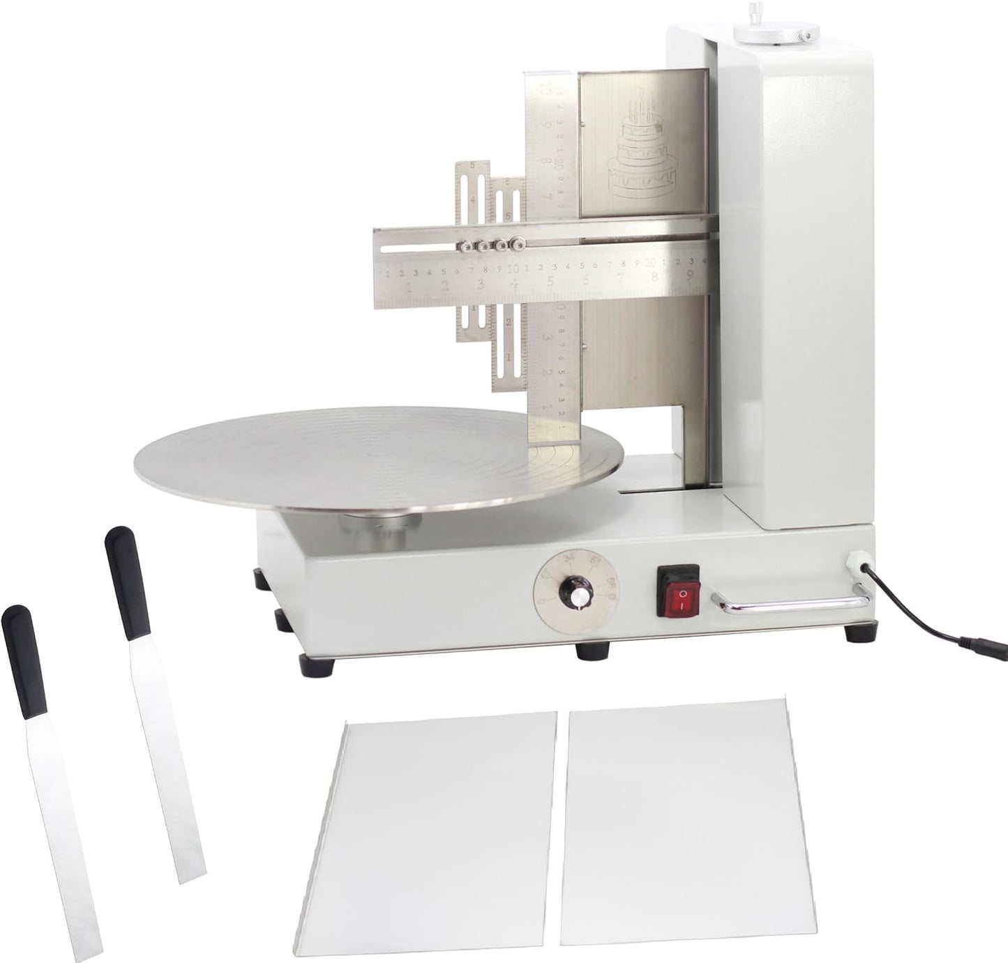 Electrical Cake Maker 304SUS Stainless Steel Rotating Scaled Pan Muti-layers 2-14 Inch Cake Maker Adjustable Cake Scraper Cream Spreading Smoother Edge Shaping Device Cake Froster Leveler