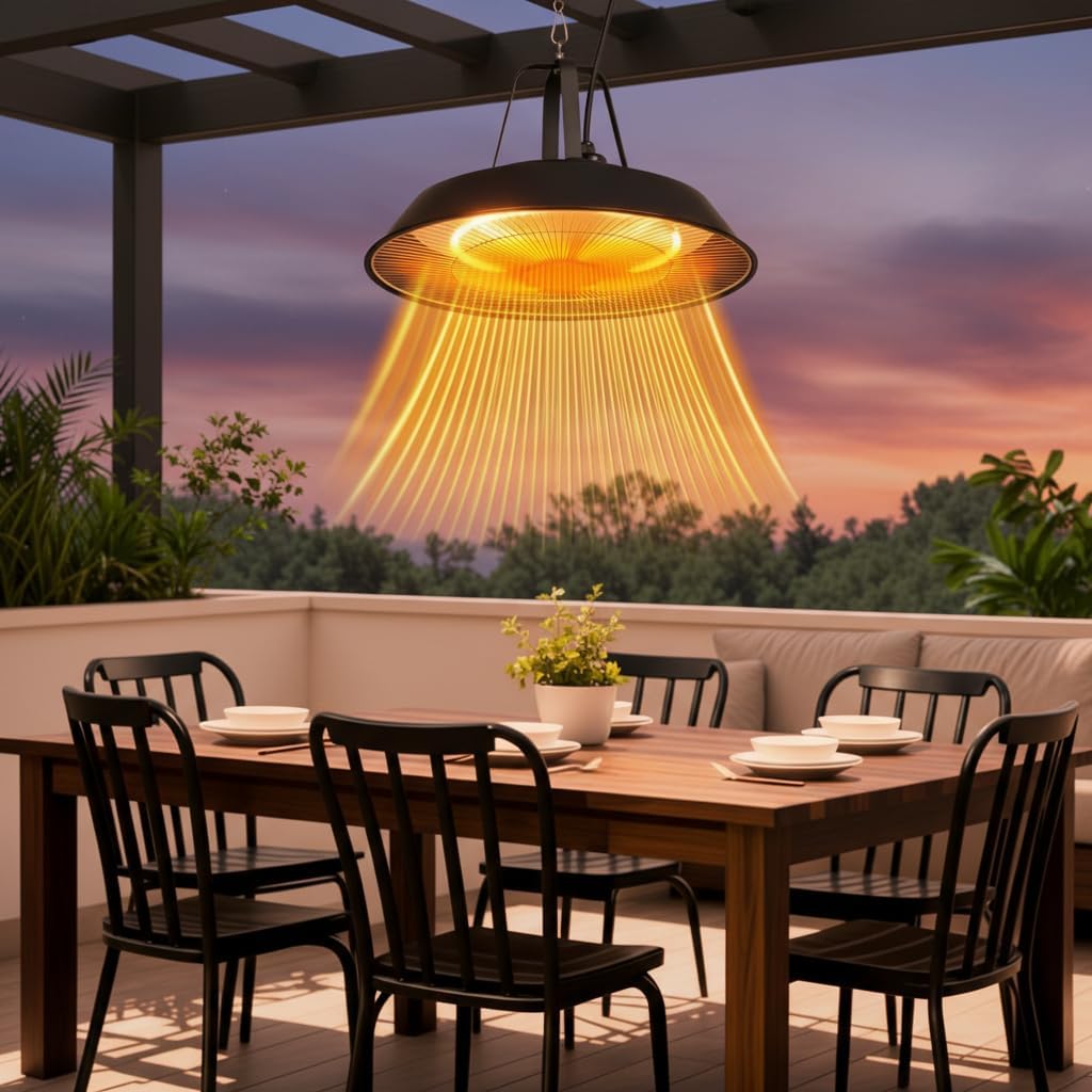 Cobuy Hanging Patio Heater,1500W Hanging Ceiling Mounted Infrared Patio Heater with IP55,No Pull Cord Design