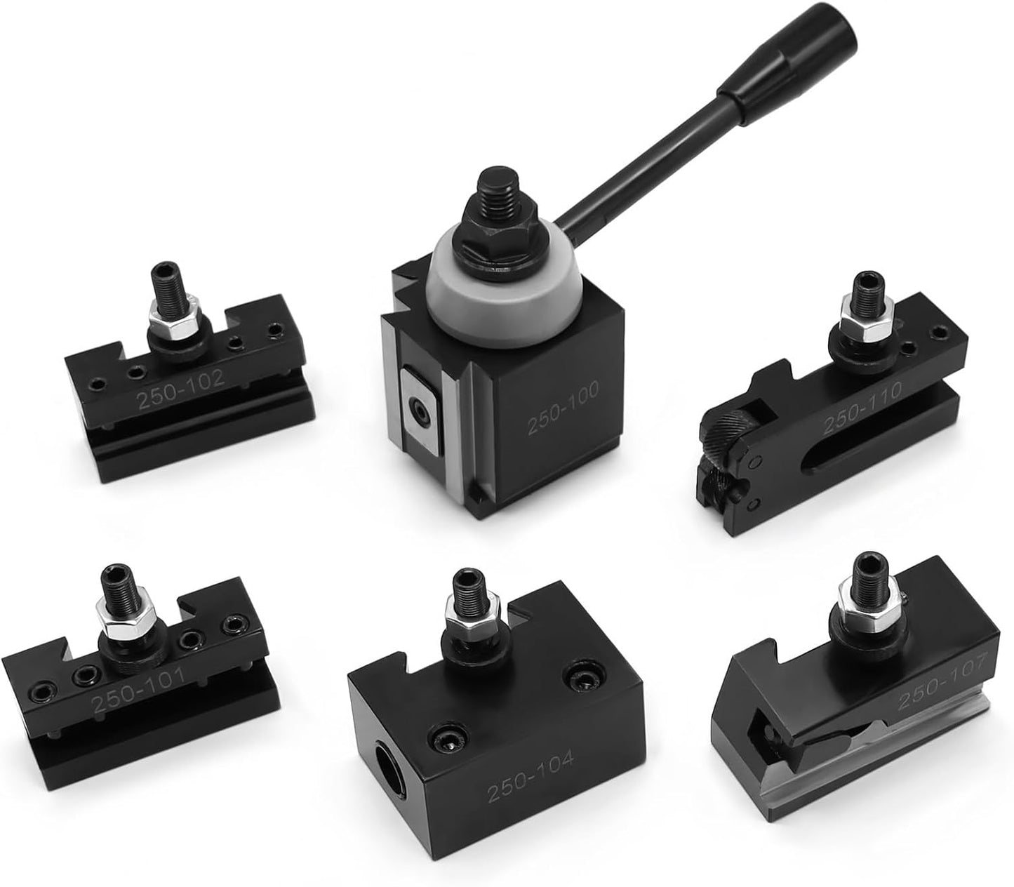 Jecoupoon AXA Industrial Tools Wedge Type Quick Change Tool Post Set Compatible with Lathe Swing 6"-12" 250-111 250-100 (6 Pc 250-100 tool post set)