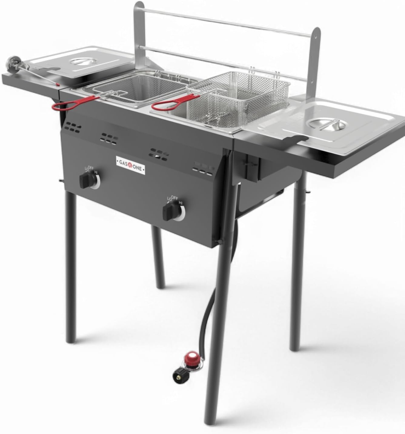 GasOne Outdoor Propane Deep Fryer - Double Burners, 16 Qt Removable Baskets & Lids, Oil Fryer Cart with Thermometer & Regulator - Perfect for Outdoor Cooking & Commercial Use