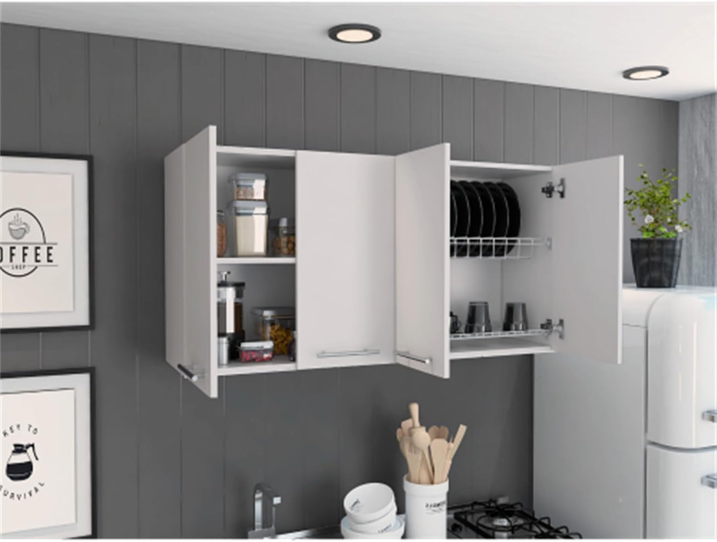 Wall cabinets Hanging Storage, Two Spacious compartments, Kitchen Storage Four Doors Storage for Cutlery and appliances
