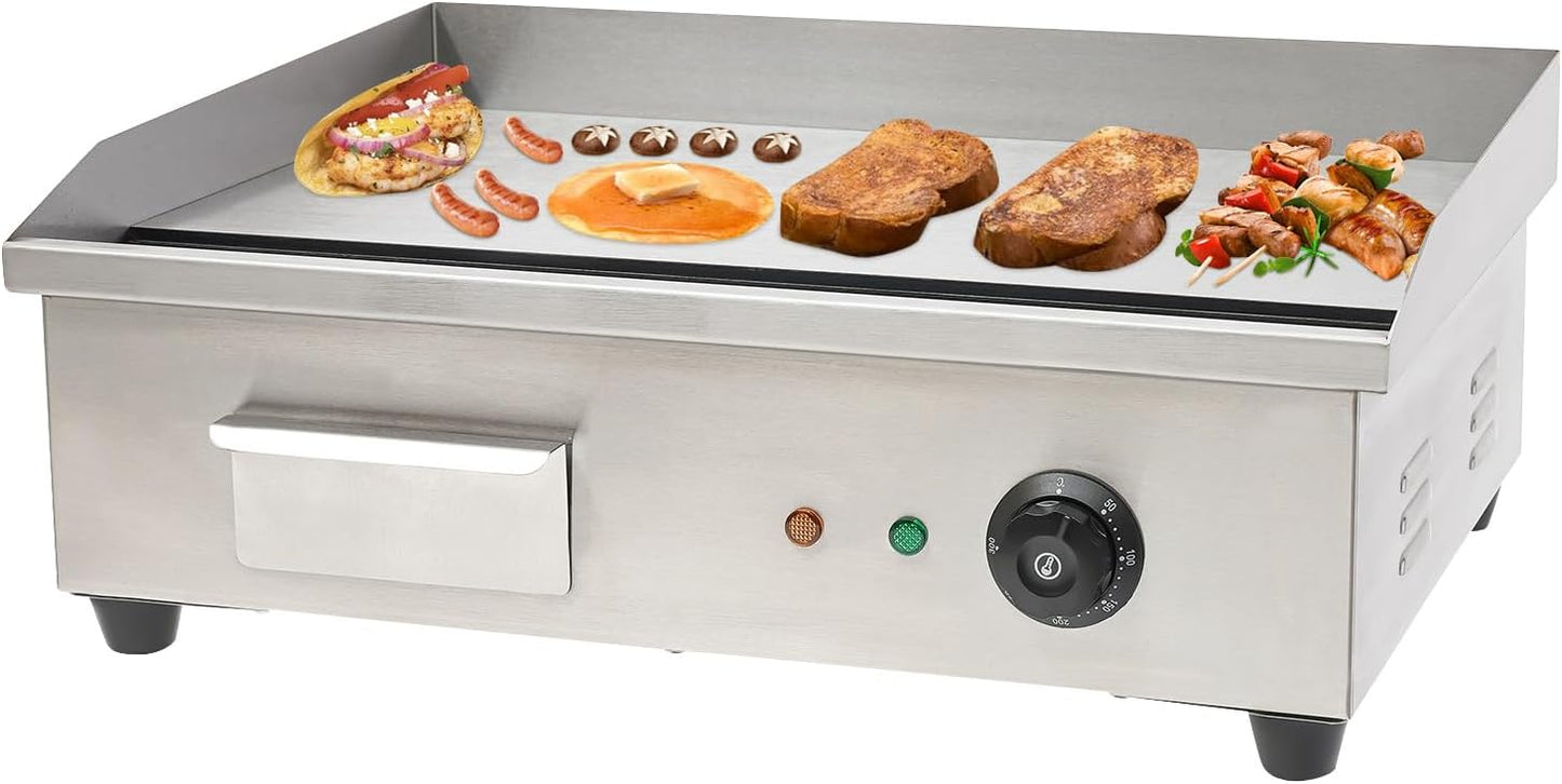Electric Flat Top Griddle, 21.5 * 13.7in Commercial Countertop Griddle Meat Steak Griddle with 0.31in Thick Cooking Plate for Processing Food, 50-300°C Adjustable, Without Plug