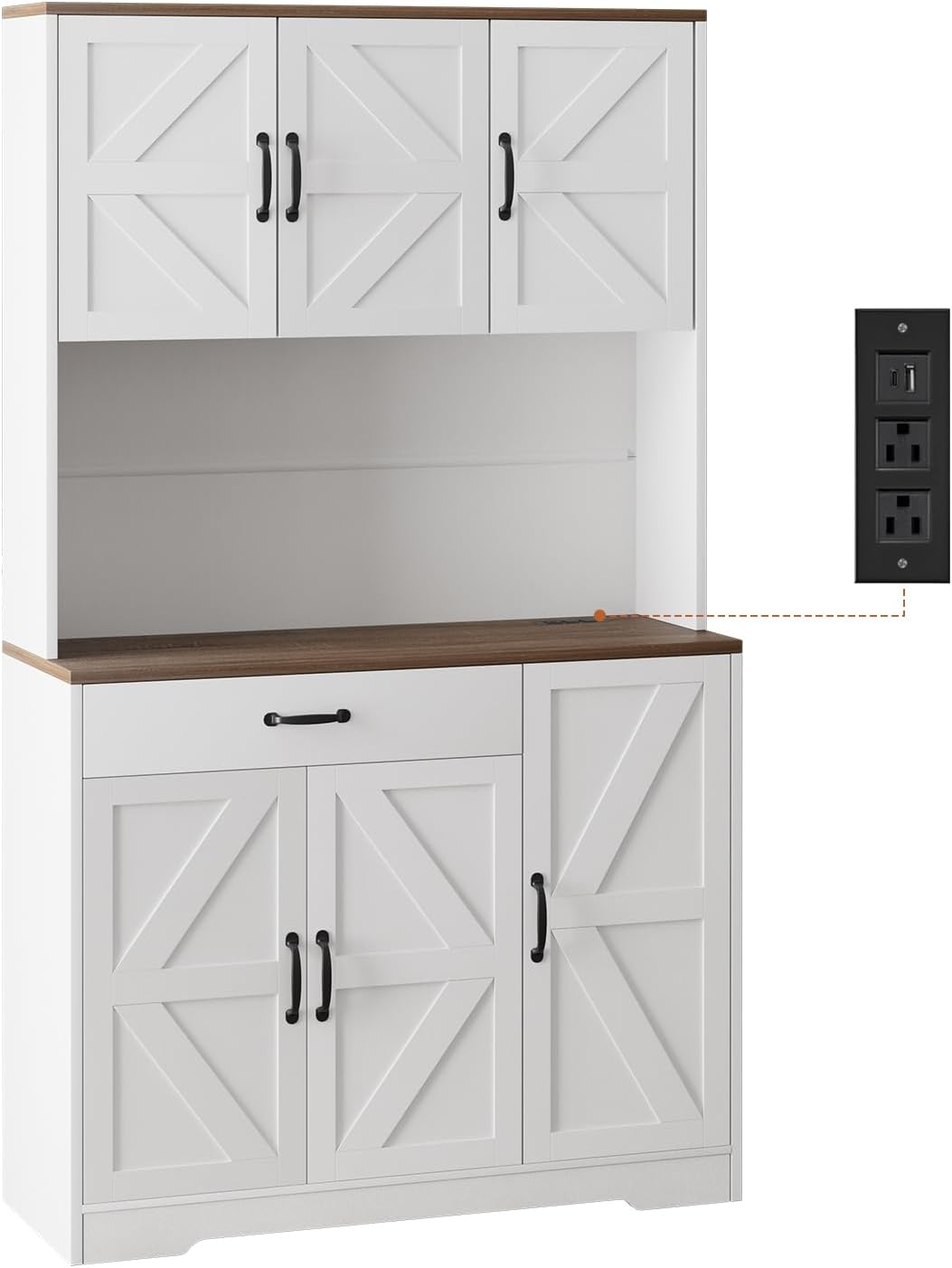 GRUSIGN 71" Kitchen Pantry Cabinet with Charging Station, Buffet Sideboard for Coffee Maker & Toaster, Storage Cabinet for Snacks, Spices & Wine, Fits Kitchen, Dining Room & Coffee Bar,White