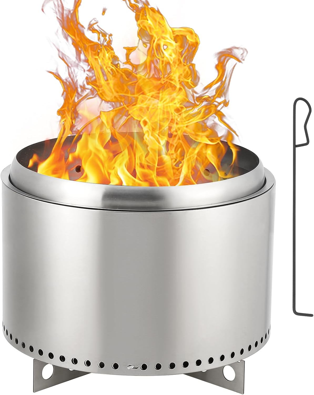 20 Inch Stainless Steel Fire Pit, Outdoor Smokeless Wood Burning Fire Pit, Removable Stand and Ash Pan, for Bonfire, Camping, Picnic, Family Gatherings for Garden