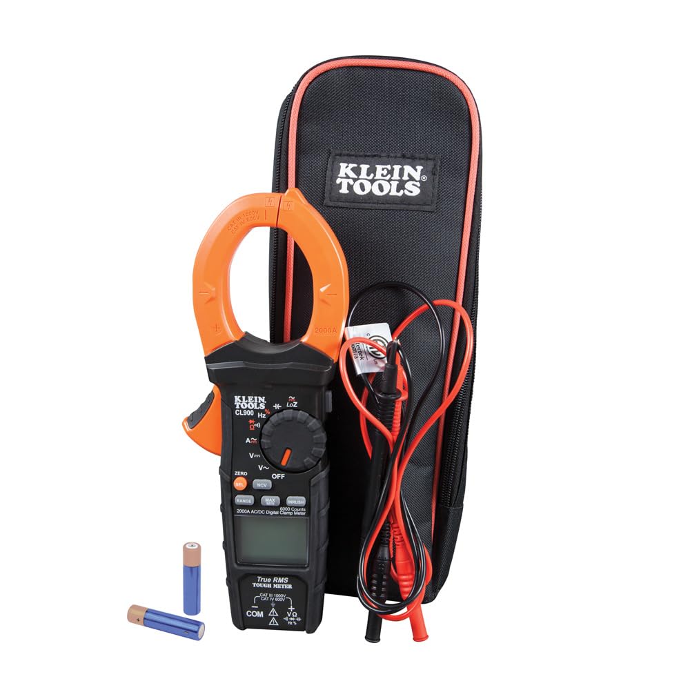 Klein Tools CL900 Digital Clamp Meter, Autoranging TRMS, AC\/DC Voltage\/Current, 2000A, LoZ , Continuity, Frequency, NCVT, Temp, More, 1000V