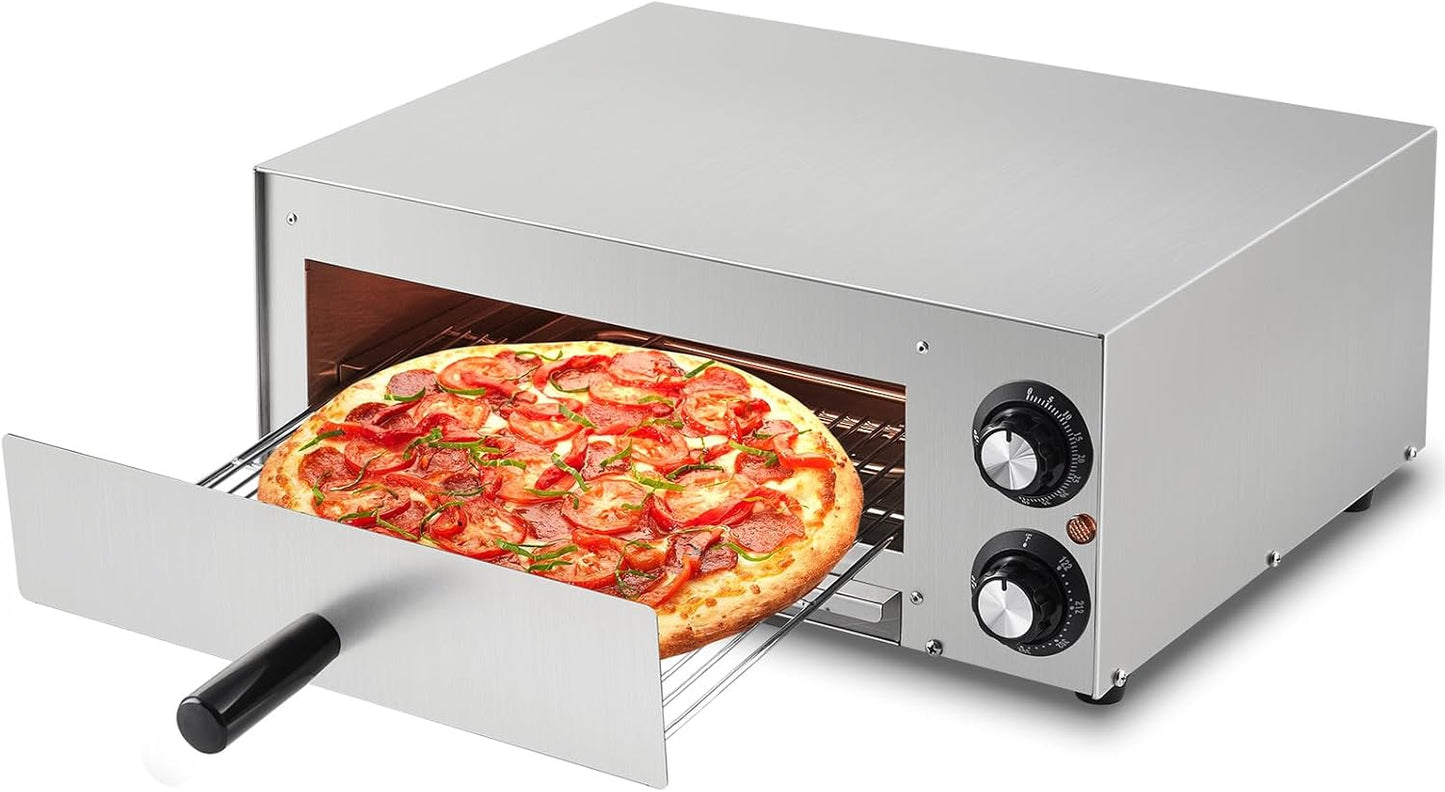 1100W Commercial Countertop Pizza Oven,13 Inch Stainless Steel Electric Pizza Maker Dual Heating Tubes for Home Restaurant(Silver)