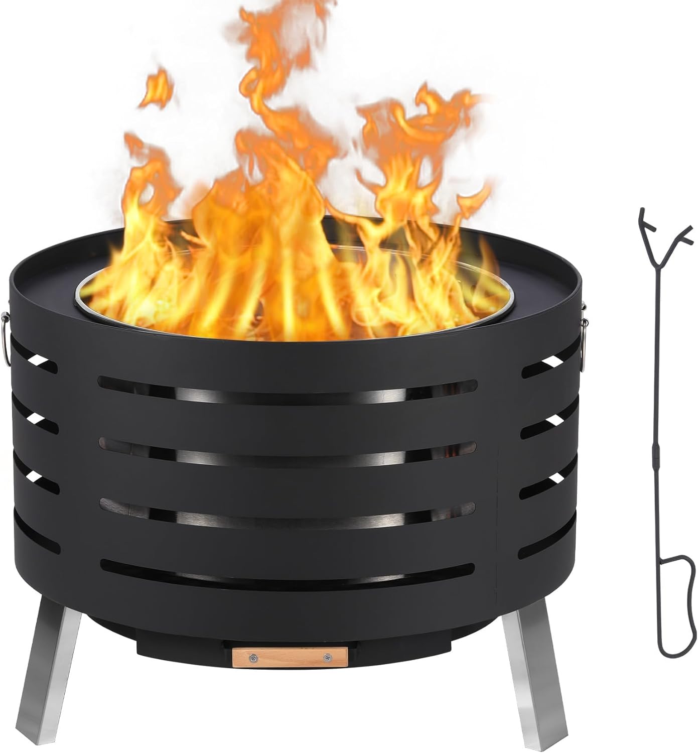 26 Inch Smokeless Fire Pit Outdoor Wood Burning Bonfire StovePortable Carbon Steel Firepit for Patio, Backyard,Camping–Durable Round Fire Pits for Outside with Low Smoke,Rust-Proof,Easy to Clean