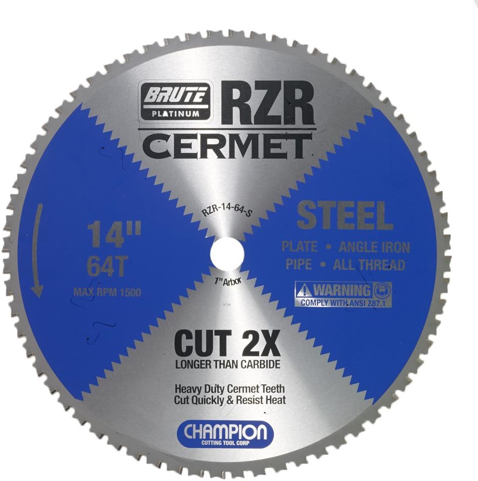 Champion Cutting Tool Corp Circular Saw Blade 14", 64T (RZR-14-64-S)-Cut Steel, Platinum
