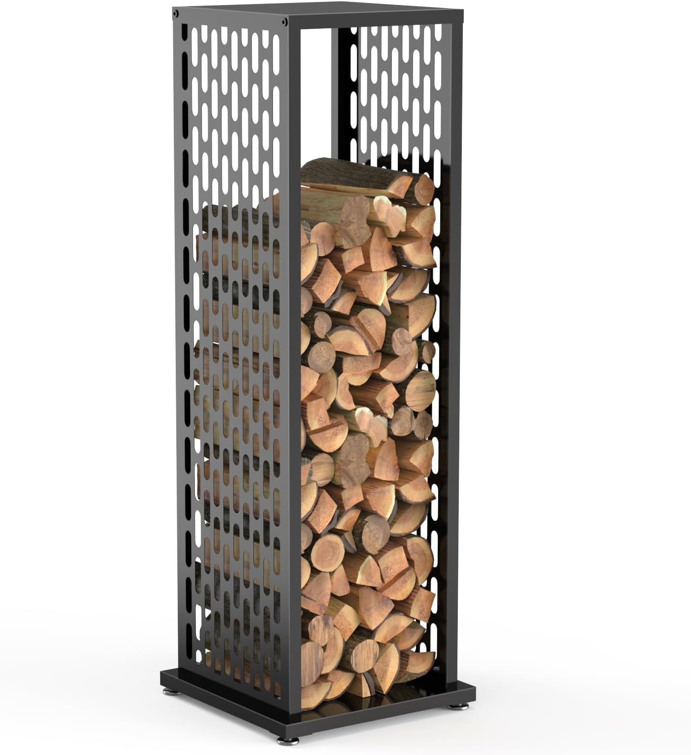 Orbotots Firewood Rack, Wood Stacker Firewood Outdoor, Black Metal, 44.1 Inches, 1000 lbs Capacity, Indoor Decorative Wood Holder for Woodshed, Storeroom, Basement (Ellipticalhole)