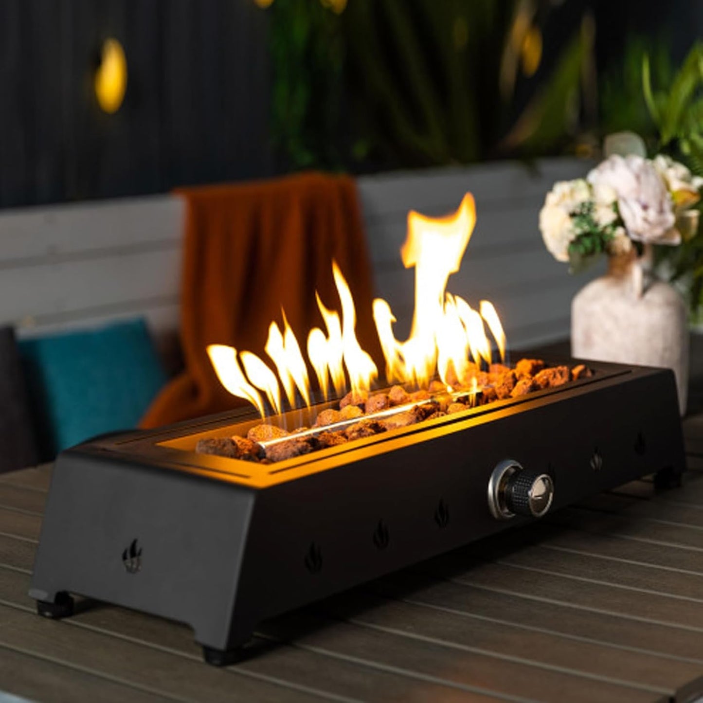 28 Inch Propane Gas Fire Pit Table, 40,000 BTU Outdoor Steel Firepit for Patio Garden Deck with Lid & LP Tank Storage