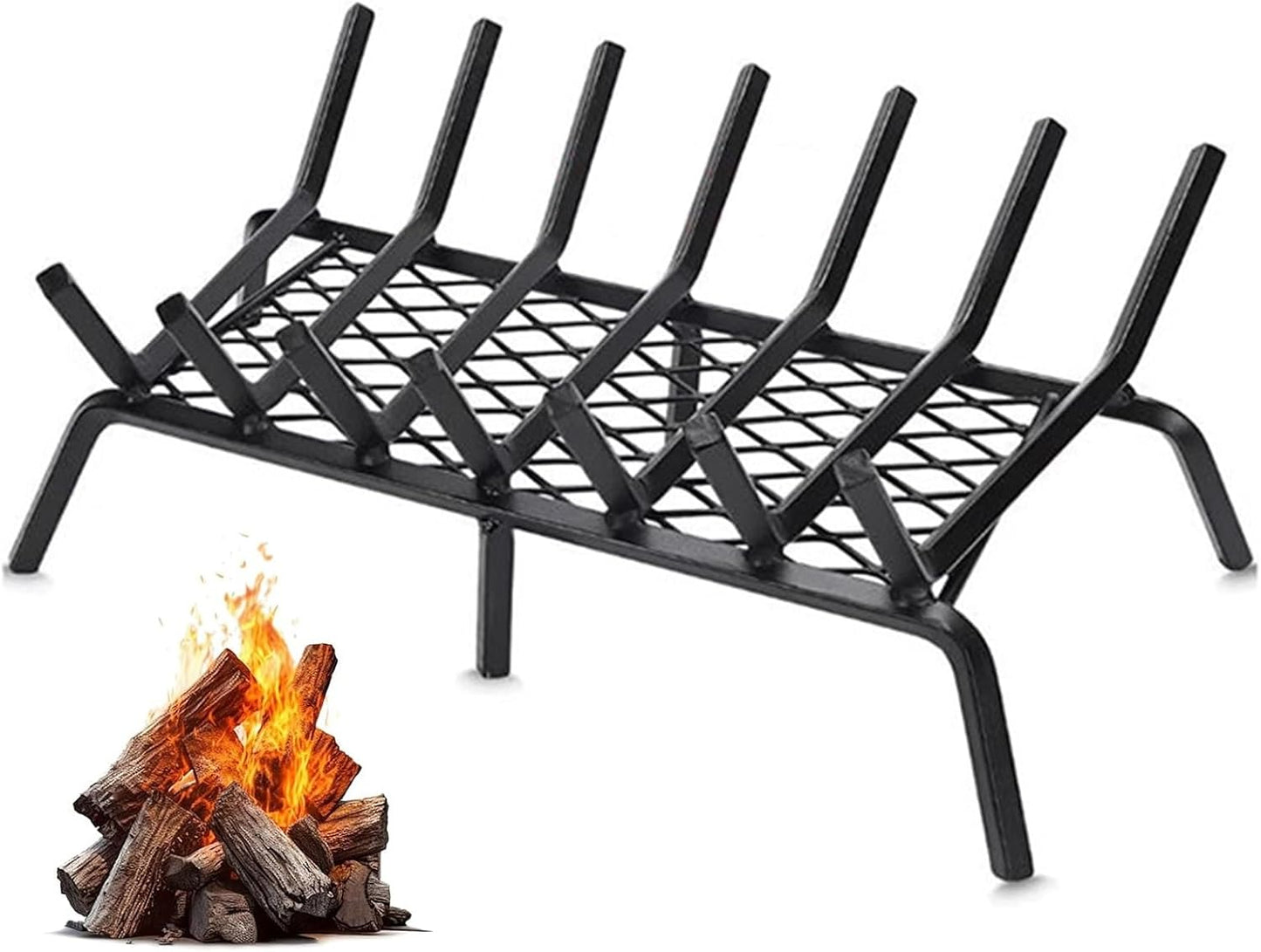 GTPBAO Inside Fireplace Firewood Burning Rack - Wrought Iron Fireplace Log Grate with Ember Retainer, Grill Fireplace Fire Grates