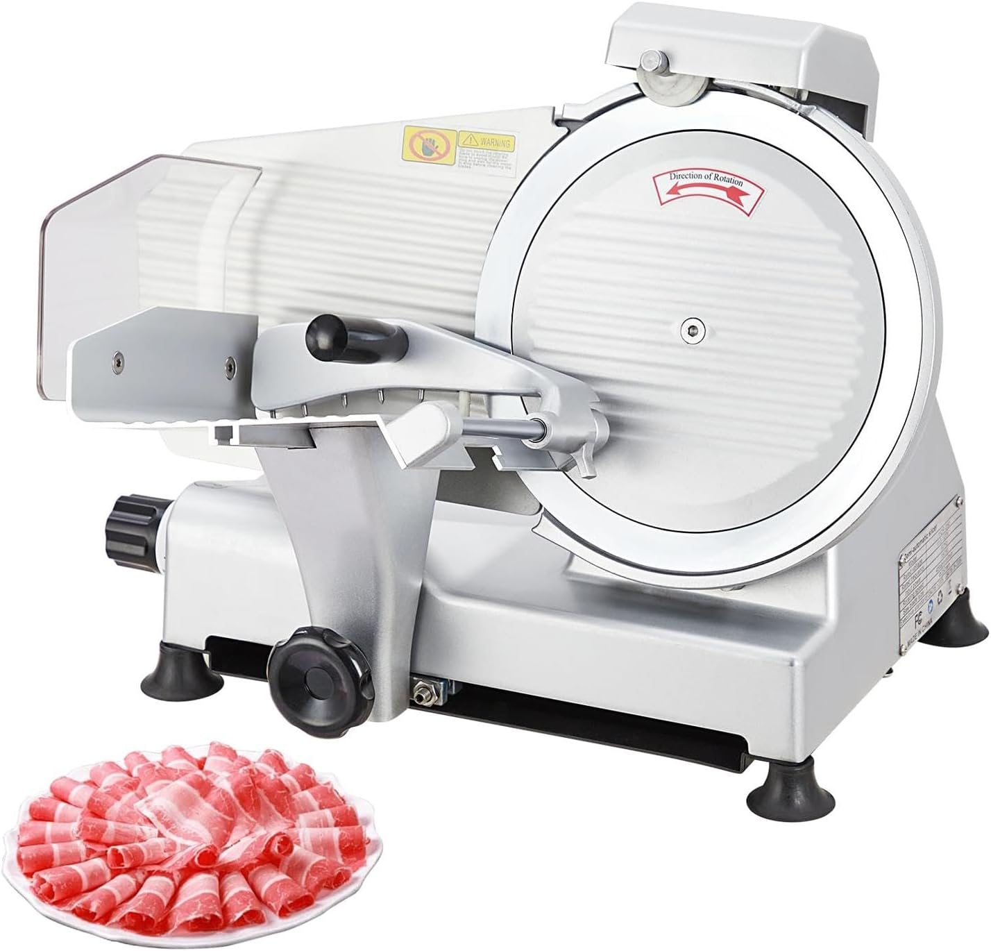 Powerful 550W Dual Motors Automatic Meat Slicer with 12" Carbon Steel Blade, 0~14mm Adjustable Thickness - Commercial/Home Use, Safety Features, Built-in Knife Sharpener