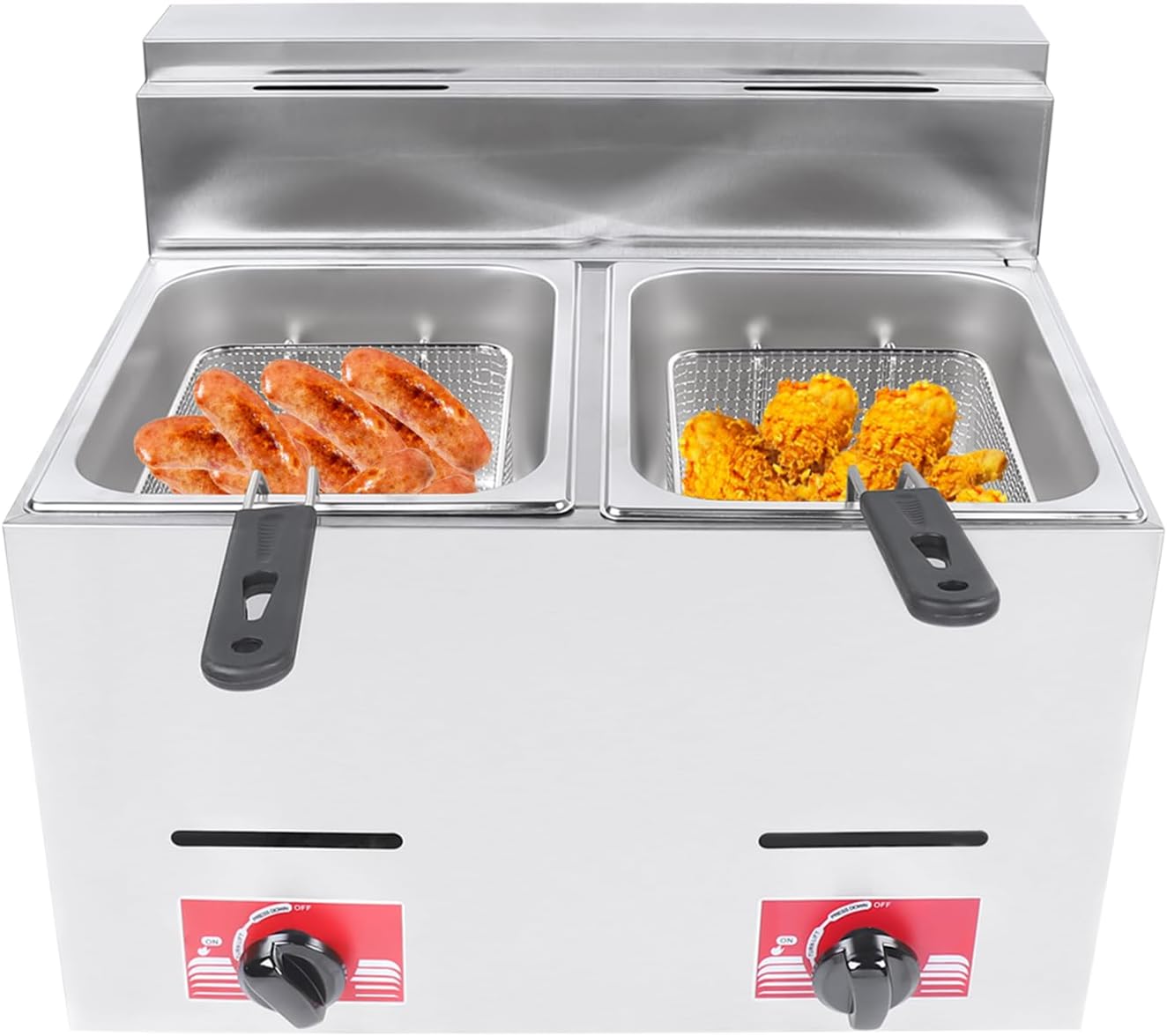 12L Commercial Propane Deep LPG Fryer Countertop Stainless Steel Gas Fryer with 2Baskets+ 2 Lids for Commercial and Household