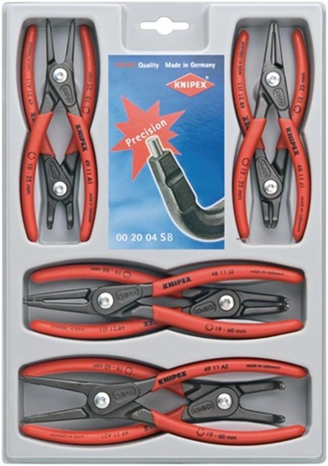 KNIPEX Tools 00 20 04 SB, Precision Circlip Snap-Ring Red Pliers 8-Piece Set