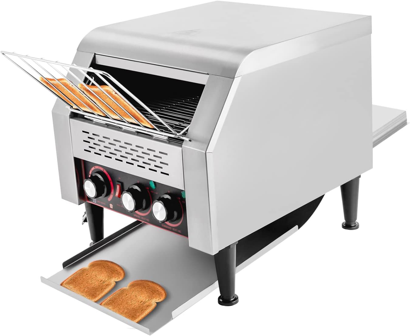 300 Pieces/Hour Commercial Conveyor Toaster, Compact Chain Toaster with Adjustable Temperature and Conveyor Speed, Equipped with Tray and Anti Slip Feet, Used in Cafes, Buffets, Hotels, etc