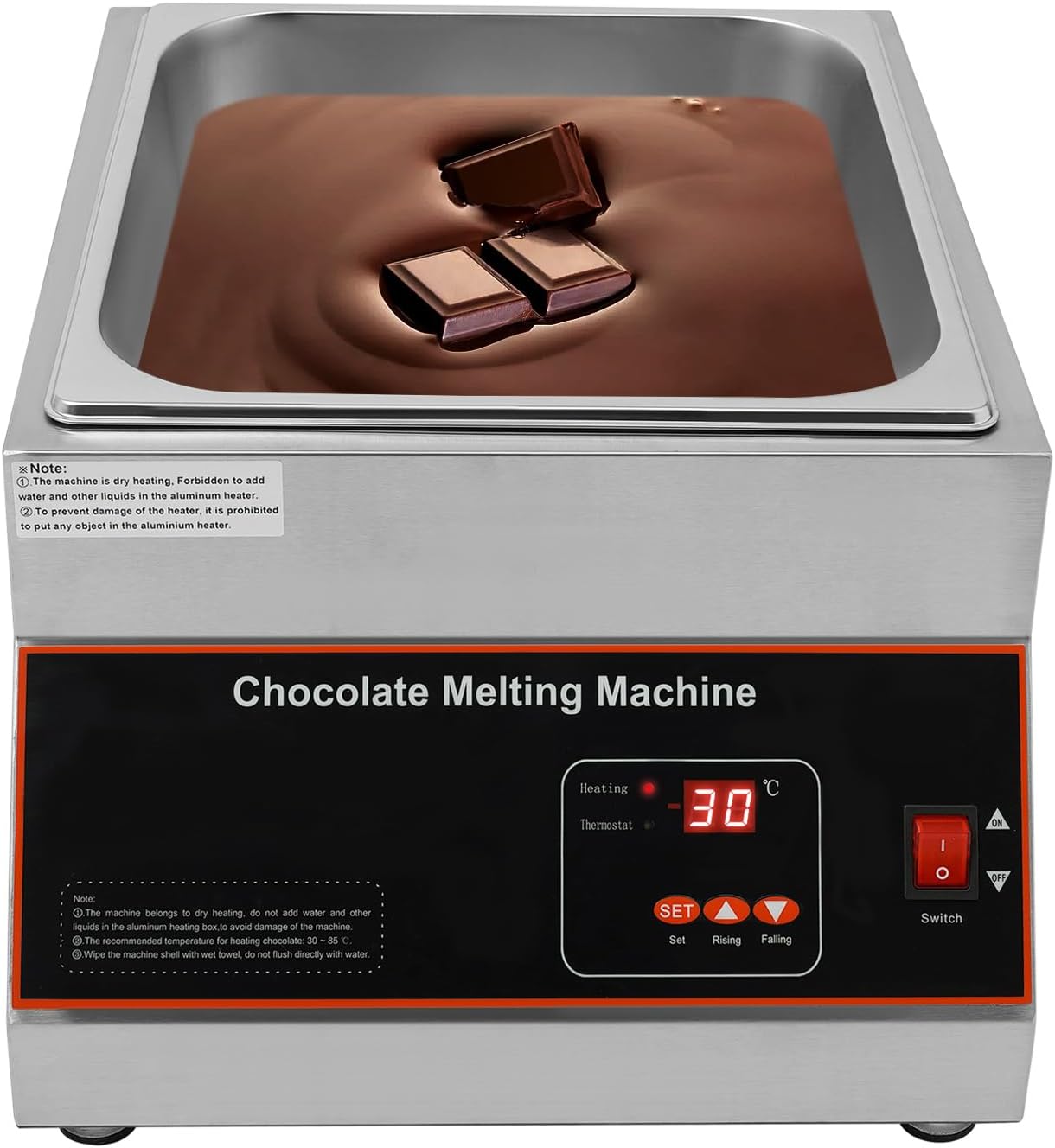 Unnsiapit Chocolate Melting Pot, 500W 12kg\/26.5lbs Electric Chocolate Tempering Machine, Stainless Steel Commercial Chocolate Melter Food Warmer for Catering Restaurant, 1 Tank, 32-203°F