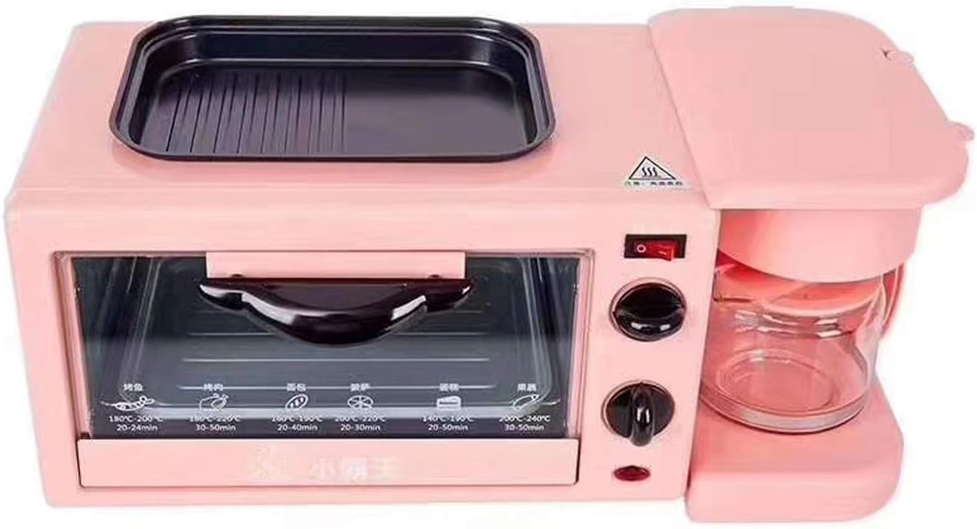 Multifunction Breakfast Machine with Mini Toaster Electric Oven, 3 in 1 Breakfast Maker Station, Breakfast Egg Sandwich Maker (Pink)