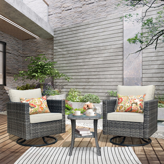 XIZZI Lullaby 3.0 -Piece Rattan Patio Conversation Set with Off-white Cushions