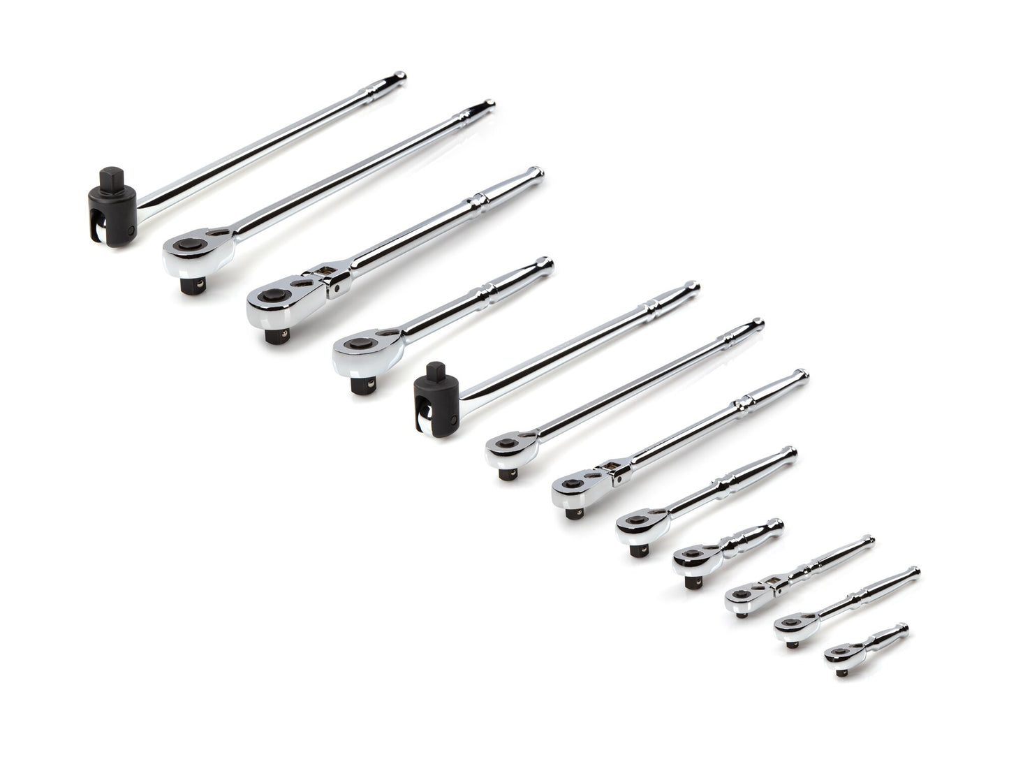 TEKTON 12-Piece 90-Tooth 1/2-in; 3/8-in; 1/4-in Drive Full Polish Handle Flexible Head Ratchet Set SDR99002