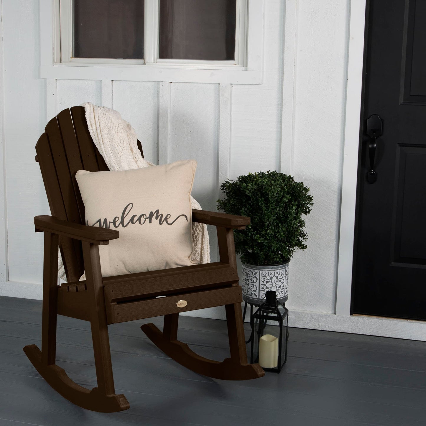 highwood Hamilton Weathered Acorn Poly-lumber Frame Stationary Rocking Chair with Slat Seat