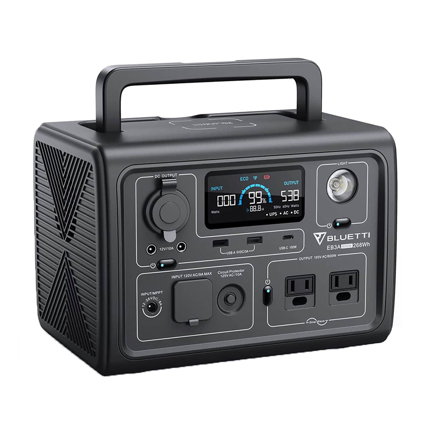 BLUETTI 268Wh 600-Watt Portable Power Station EB3A+CBAG