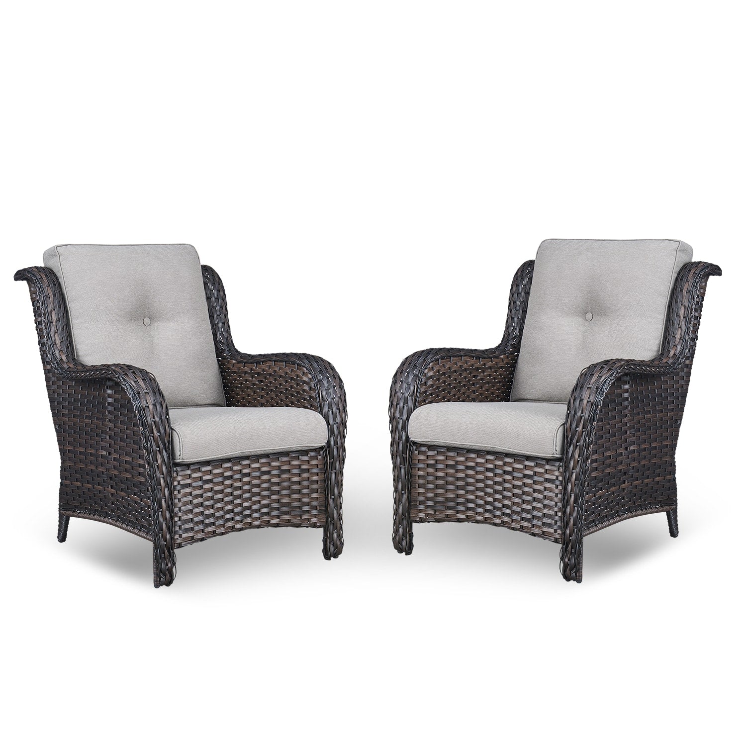 Rilyson Curved handrail Set of 2 Wicker Brown Wicker Frame Stationary Conversation Chair with Bronze Beige Cushioned Seat