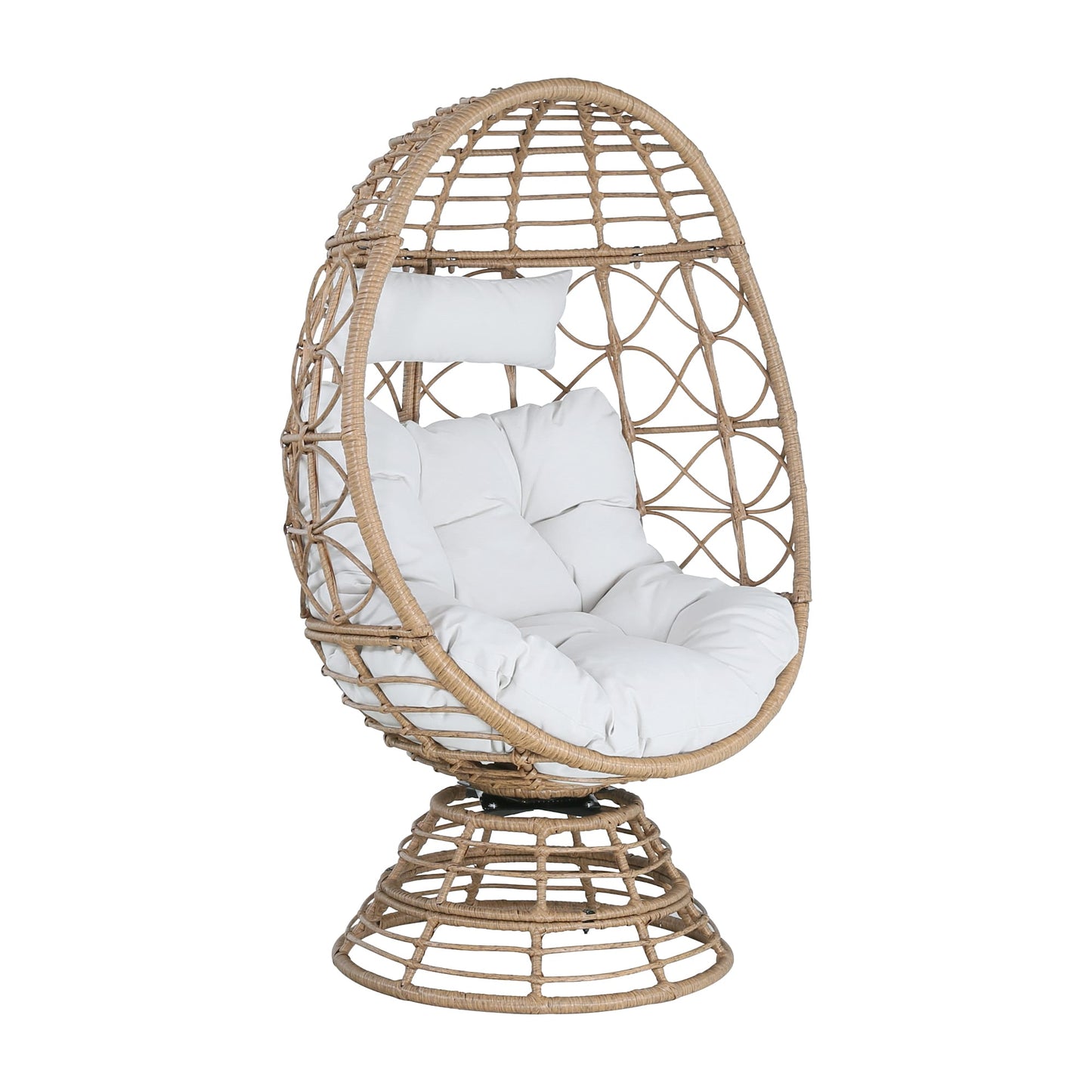 PEAK HOME FURNISHINGS Egg Chair Wicker Yellow Metal Frame Swivel Egg Chair with Off-white Olefin Cushioned Seat