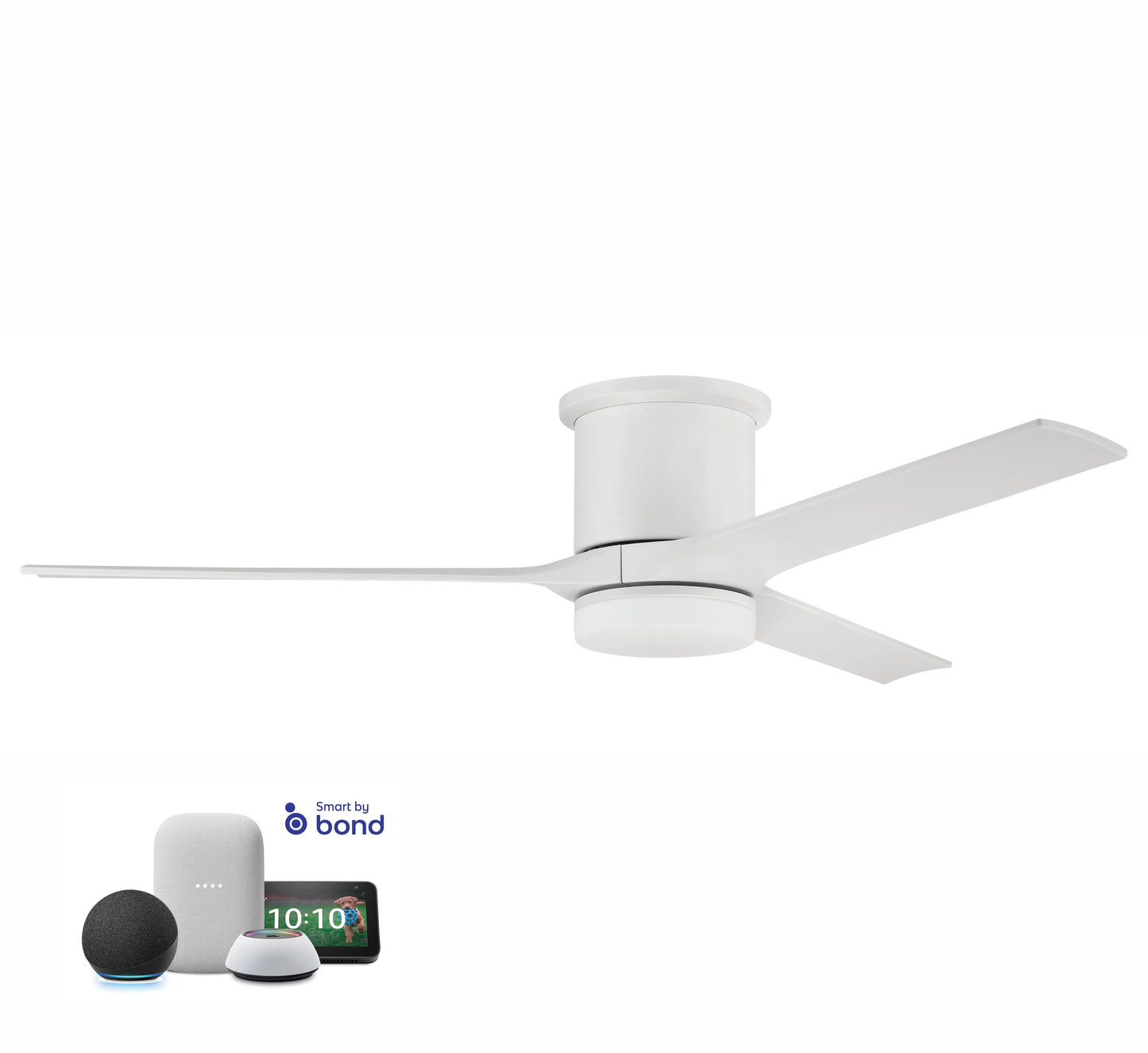 Craftmade Burke 60-in White Integrated LED Indoor/Outdoor Flush Mount Smart Propeller Ceiling Fan with Light and Remote (3-Blade) BRK60W3