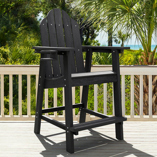 LUE BONA The Adirondack Black Plastic Frame Stationary Adirondack Chair with Slat Seat