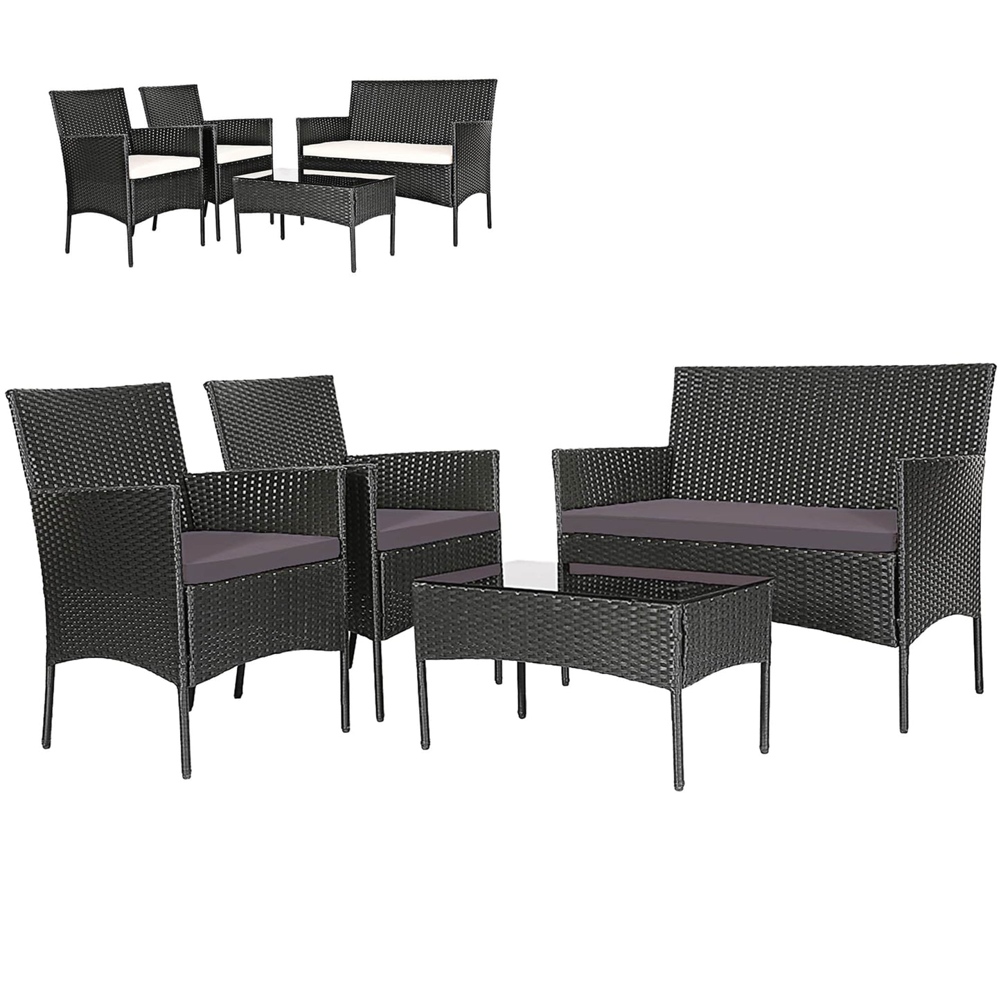 WELLFOR 4 -Piece Rattan Patio Conversation Set with Gray Cushions