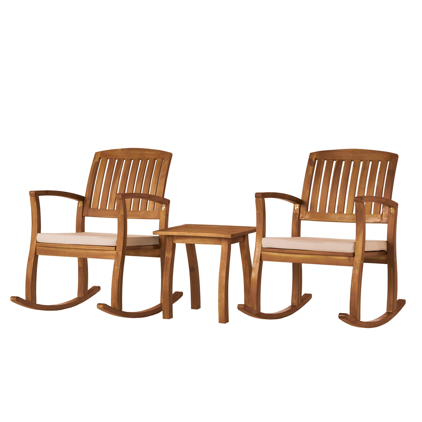Best Selling Home Decor Selma Set of 2 Brown Wood Frame Rocking Chair with White Best Selling Home Decor Cushioned Seat