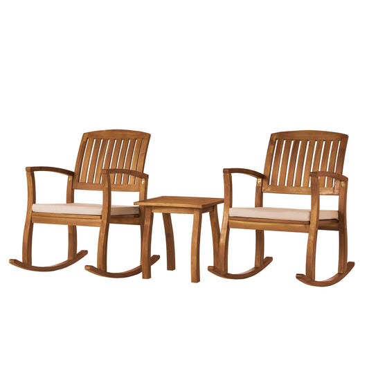 Best Selling Home Decor Selma Set of 2 Brown Wood Frame Rocking Chair with White Best Selling Home Decor Cushioned Seat