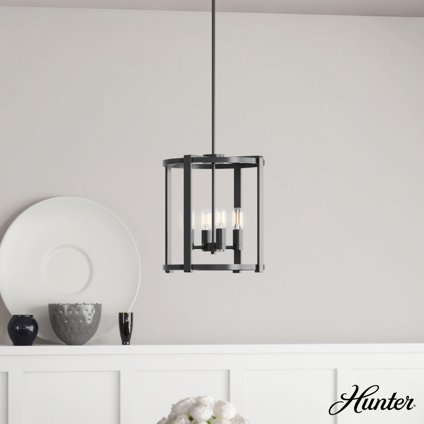 Hunter Astwood 4 -Light Matte Black Transitional For Use in Bedrooms, Dining Rooms, Foyers, Kitchens, Living Rooms Chandelier 1952870