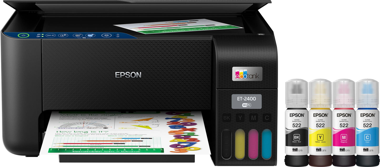 Epson - EcoTank ET-2400 Wireless Color All-in-One Cartridge-Free Supertank Printer with Scan and Copy - Black