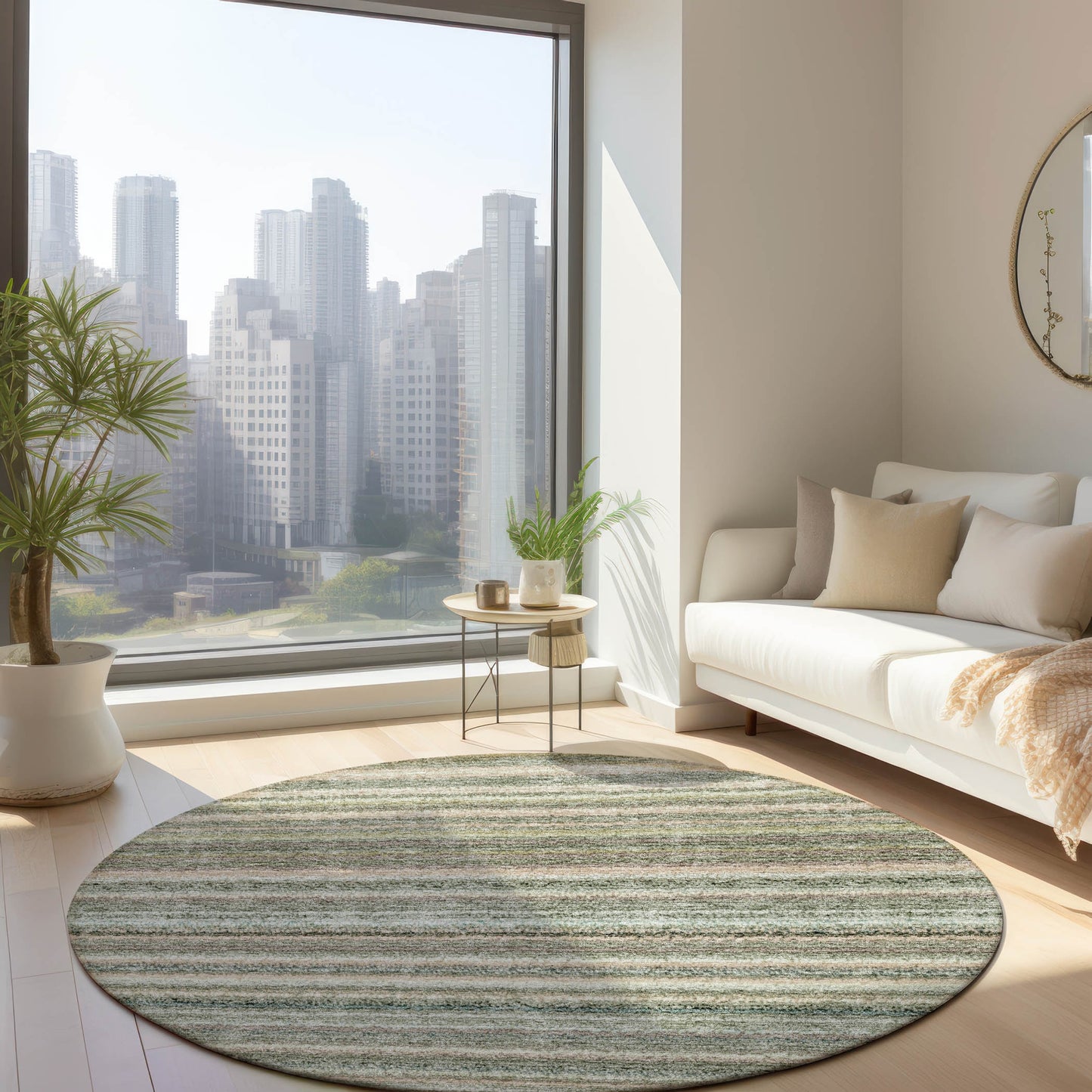 Addison Rugs Chantille ACN598SA 8 x 8 (ft) Sage Round Indoor/Outdoor Abstract Machine washable Area rug