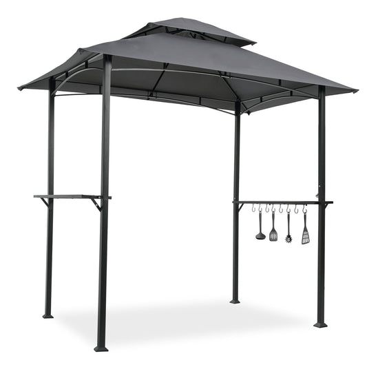 CESICIA Canopies Gazebos 5-ft W x 8-ft L x 8-ft 1-in H Gray Metal Freestanding Pergola with Canopy