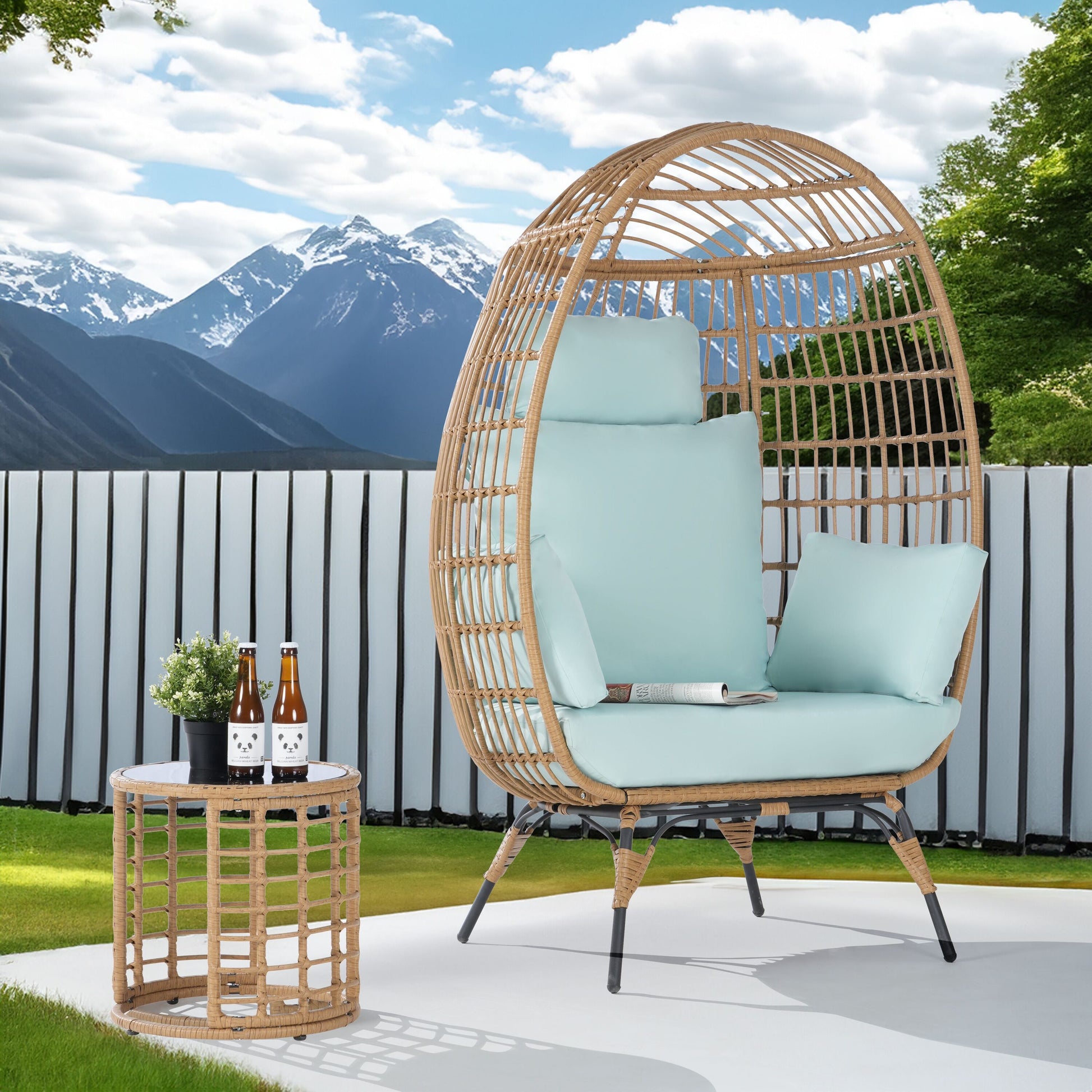 SANSTAR Patio Chairs 2 -Piece Wicker Patio Conversation Set with Blue 220gsm Polyester Cushions