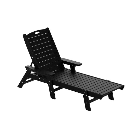 Westin Furniture Laguna Stackable Black Plastic Frame Stationary Chaise Lounge Chair with Slat Seat