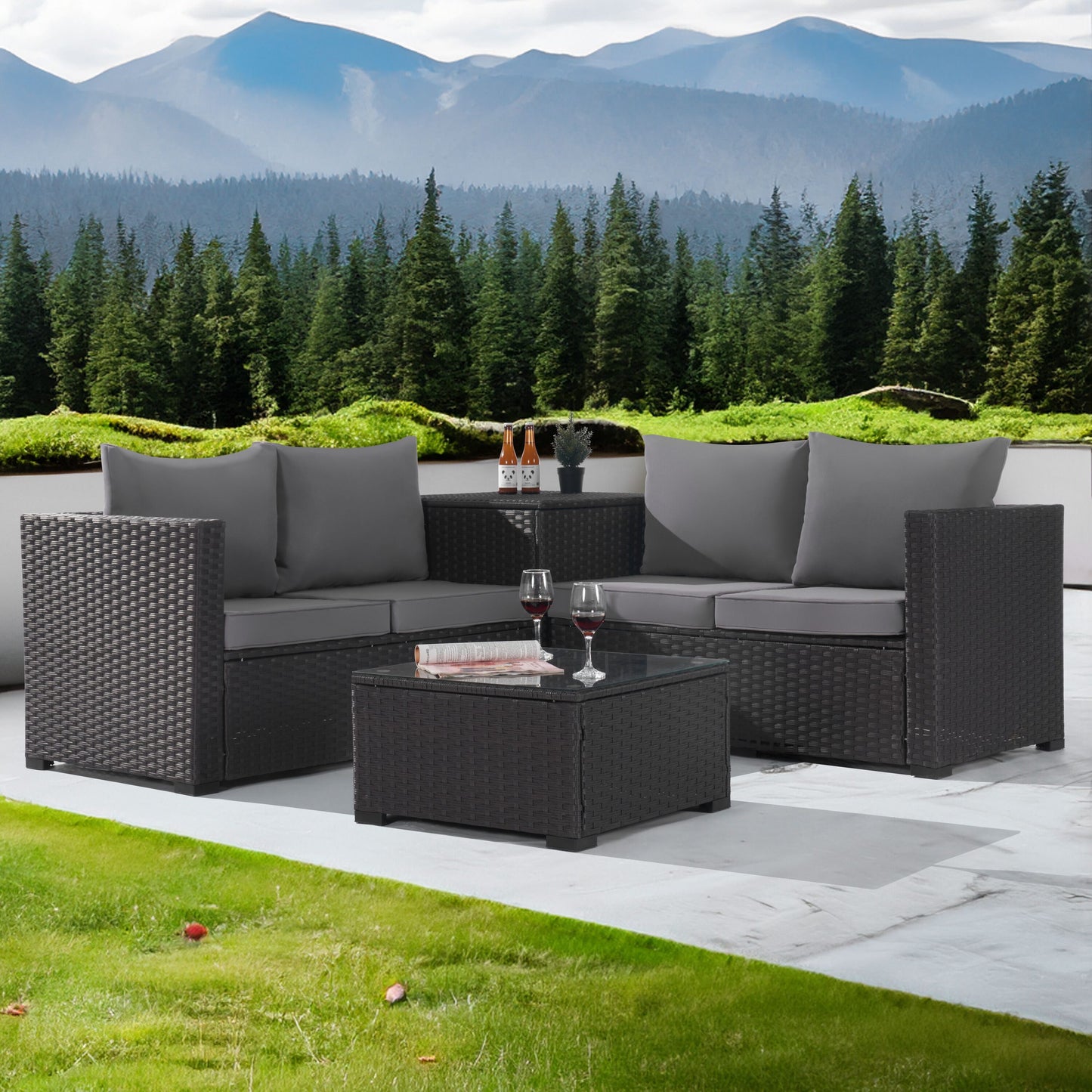 SANSTAR 4 -Piece Rattan Patio Conversation Set with Gray Cushions