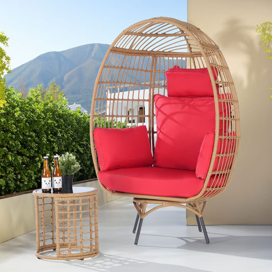SANSTAR 2 -Piece Wicker Patio Conversation Set with Red Cushions