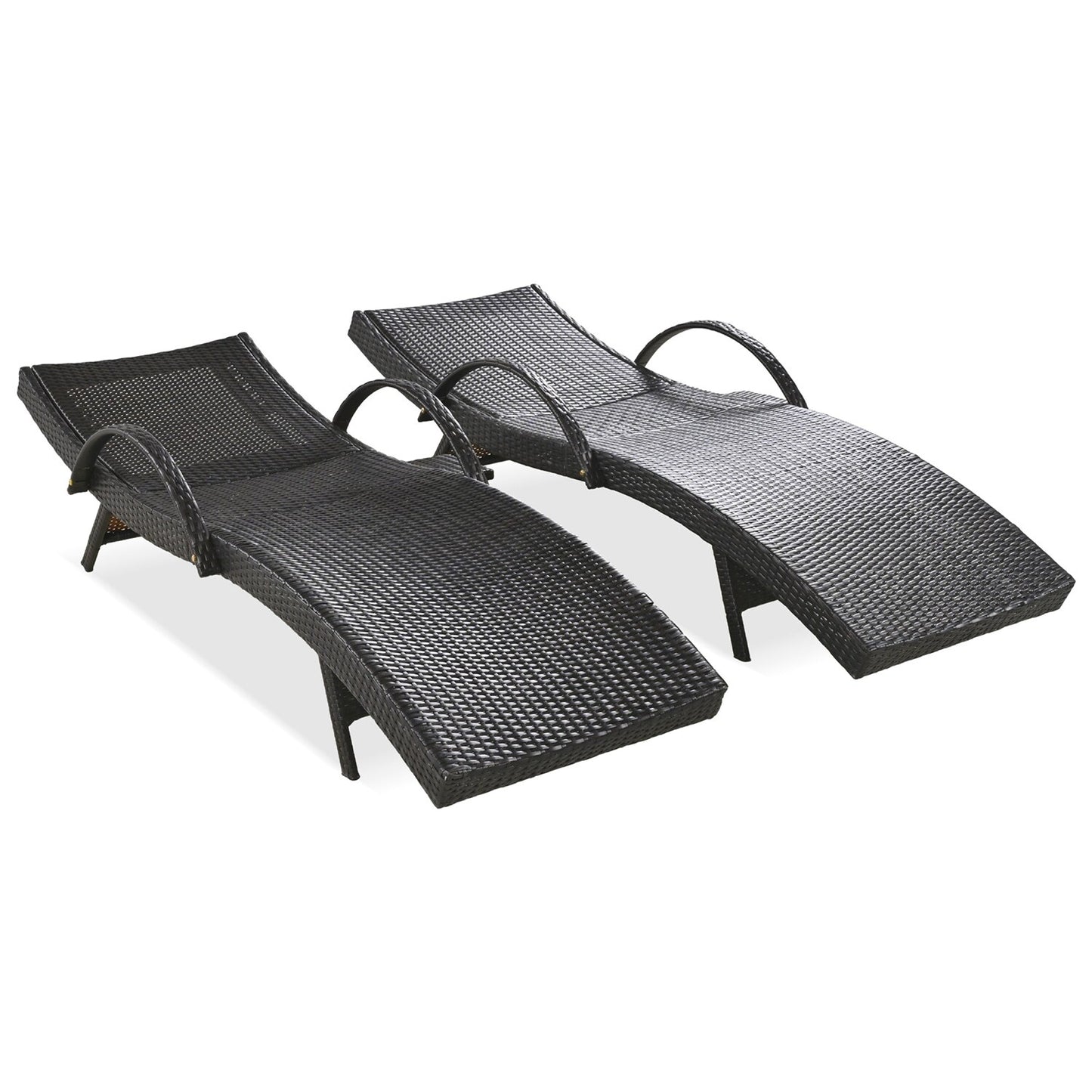 SINOFURN Set of 2 Wicker Dark Brown Wicker Frame Stationary Chaise Lounge Chair with Solid Seat