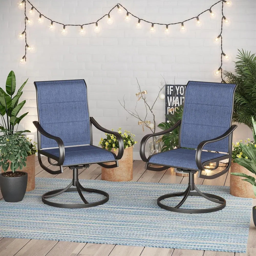 Sunshine Valley Set of 2 Black Steel Frame Swivel rocker Dining Chair with Blue Texteline Sling Seat