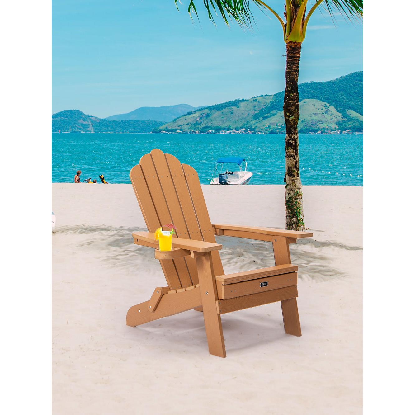 BABOOM Folding Adirondack Chair Brown Polyethylene Frame Stationary Adirondack Chair with Slat Seat