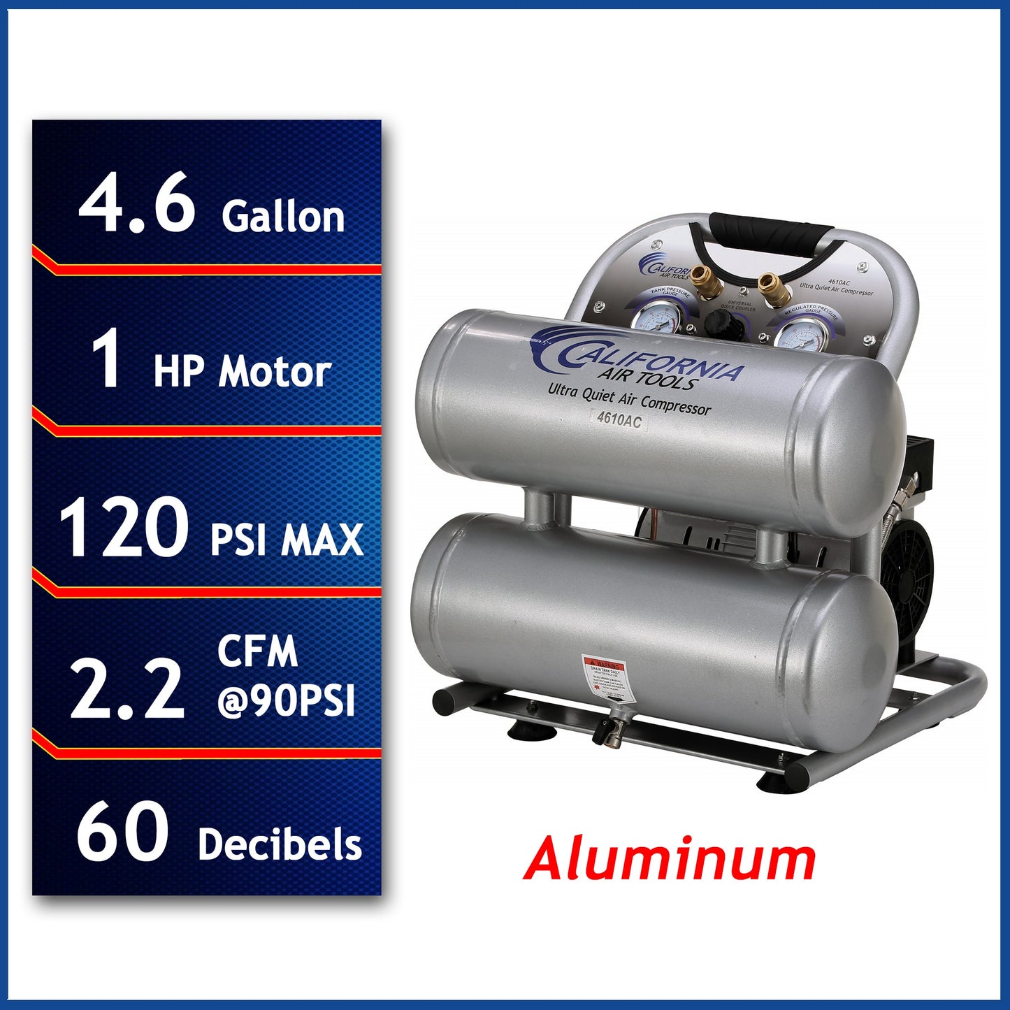 California Air Tools 4.6-Gallon Stationary Electric 120 PSI Twin Stack Air Compressor 4610AC