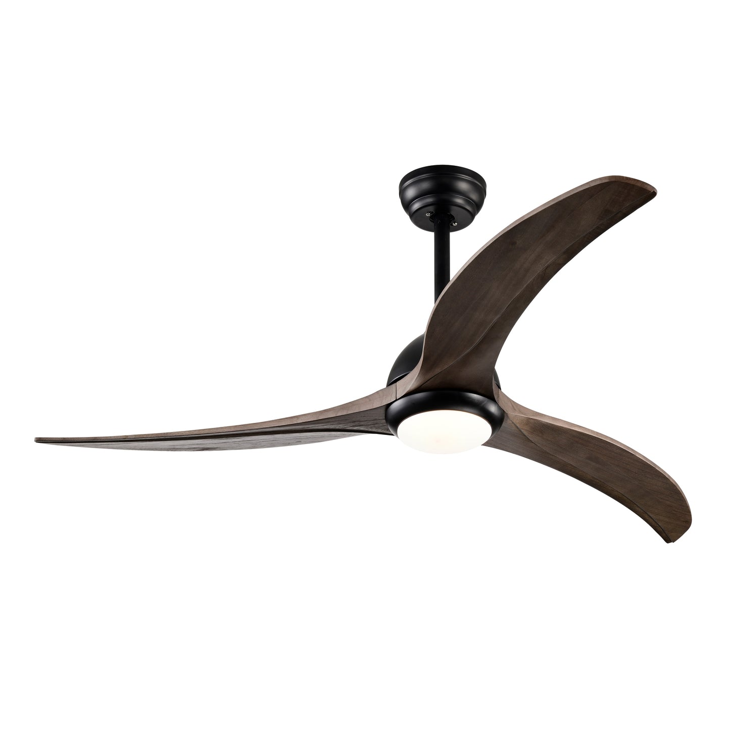 WELLFOR 52-in Color-Changing Matte Black with Dark Brown Wooden Blades Ceiling Fan With Light - Remote Included ( 3 -Blade )