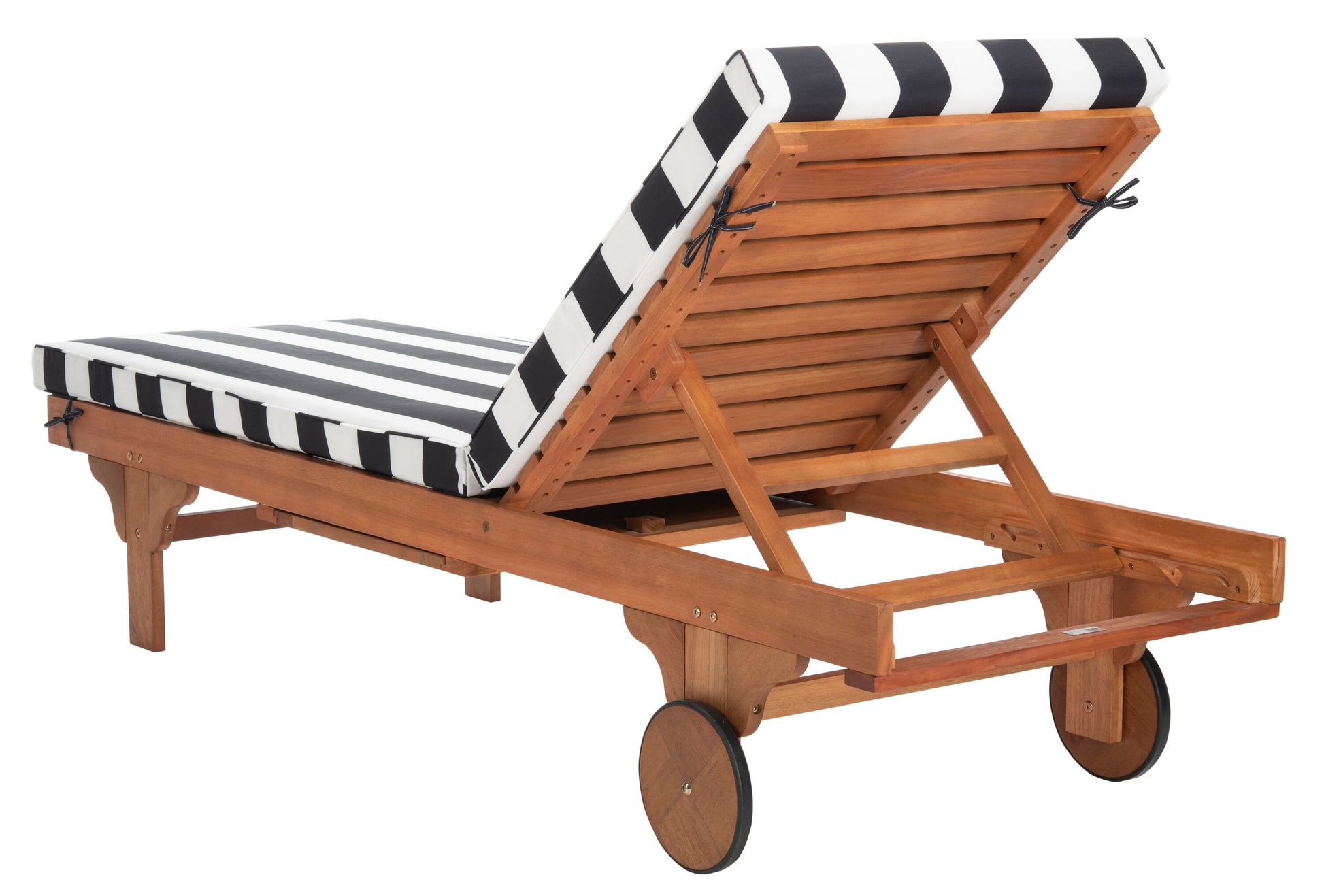 Safavieh Newport Natural Wood Frame Stationary Chaise Lounge Chair with Black Cushioned Seat