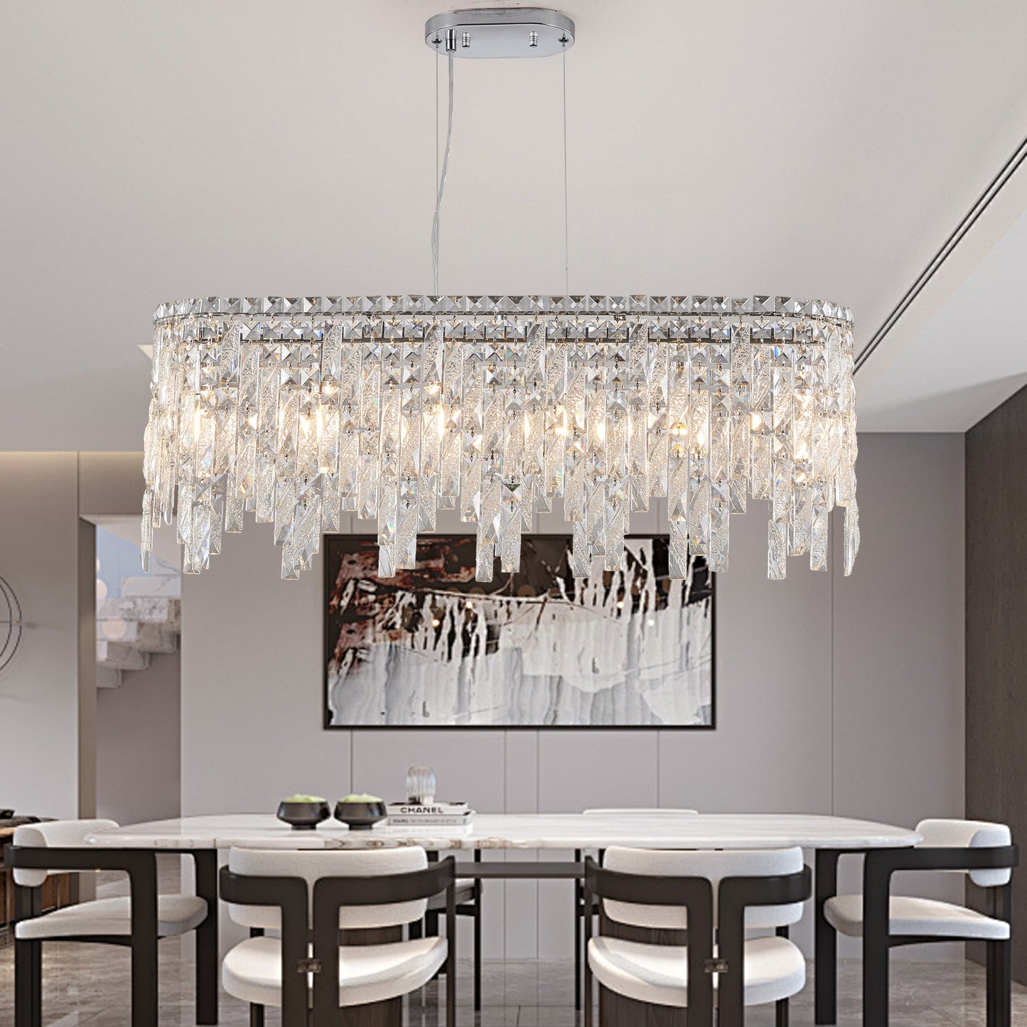BABOOM Elegant Modern Ceiling Light Fixture 6 -Light Chrome Modern/contemporary Crystal For Use in Bedrooms, Dining Rooms, Kitchens, Living Rooms Chandelier