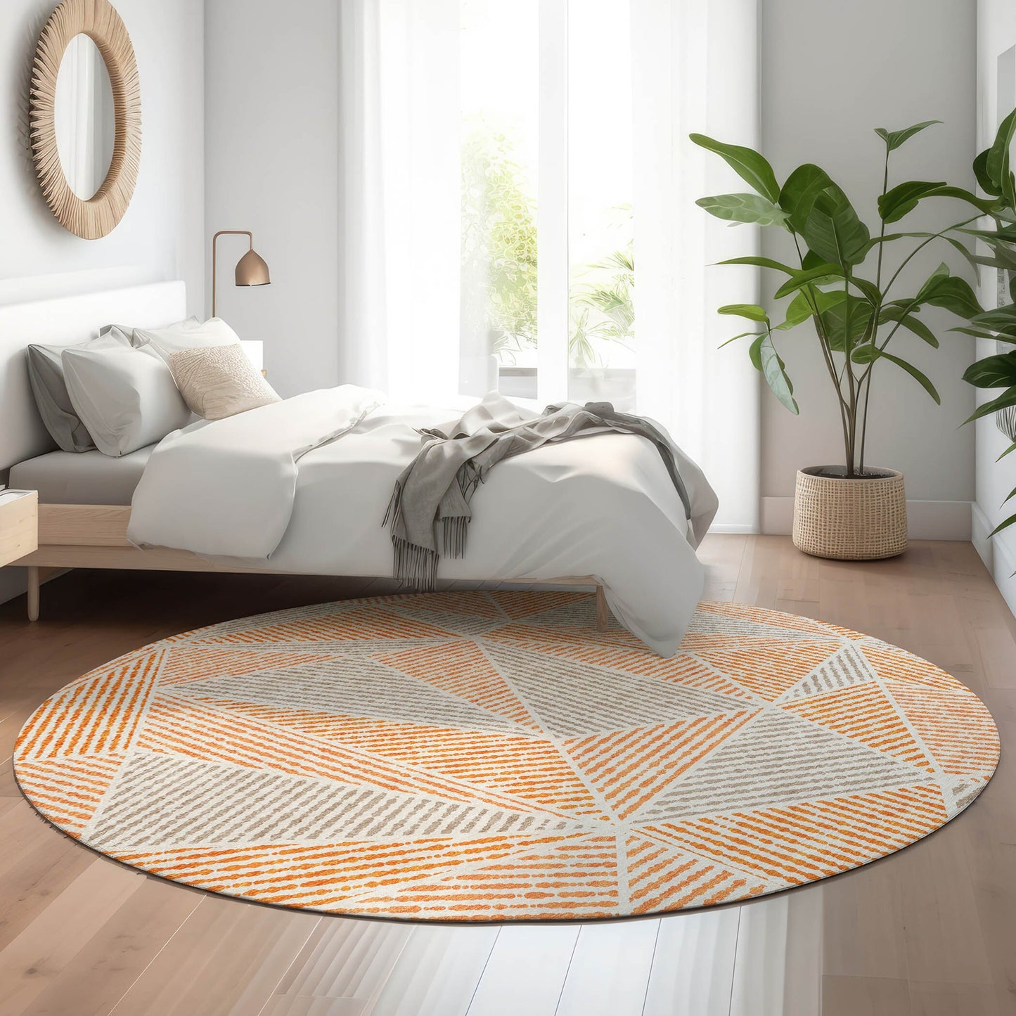 Addison Rugs Mayfield AMF618OR 8 x 8 (ft) Loomed Orange Round Indoor Geometric Machine washable Pet Friendly Area rug
